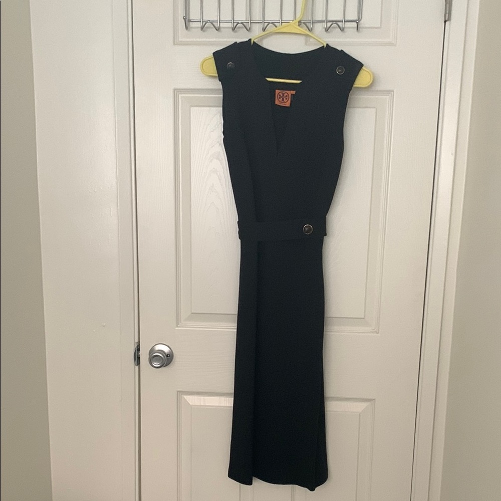 Tory Burch Black Sheath Midi Dress Sleeveless Scoop Neck